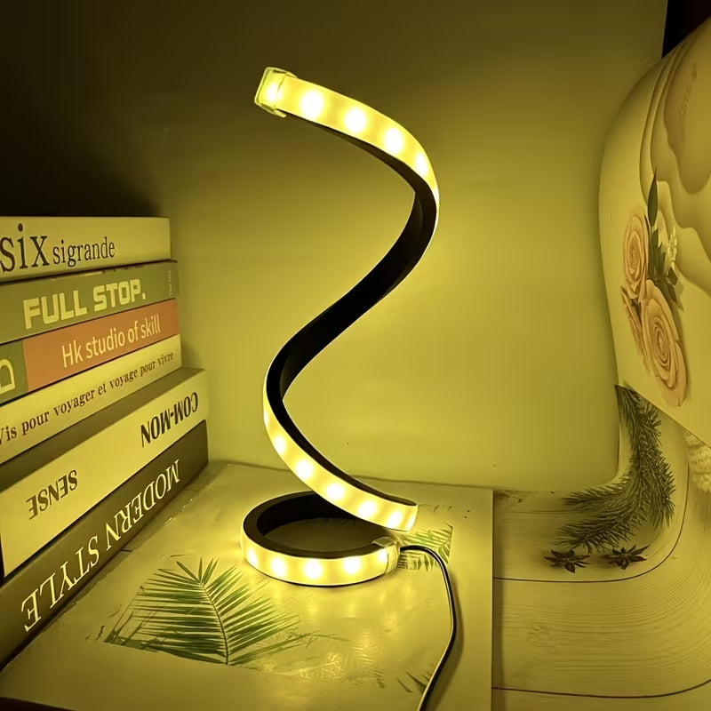 2Pcs Creative Spiral Three-Color Adjustable LED Desk Lamp, USB-Powered
