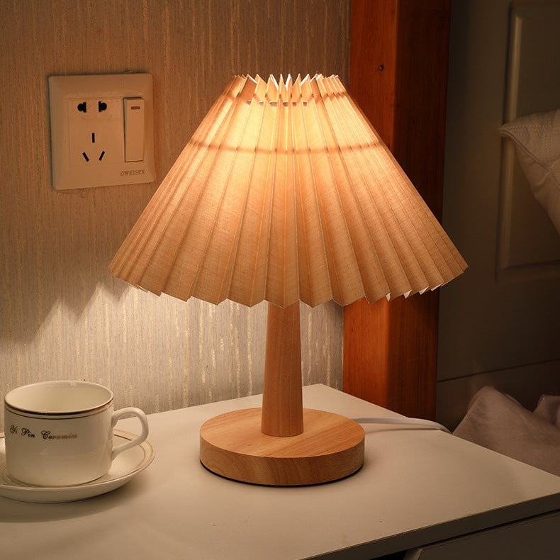 Usb Vintage Pleated Lamp Dimmable Korean Table Light For Bedroom Living Room