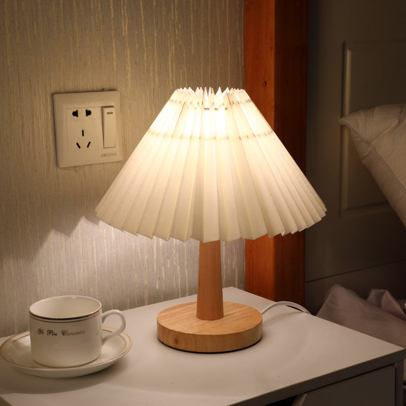 Usb Vintage Pleated Lamp Dimmable Korean Table Light For Bedroom Living Room