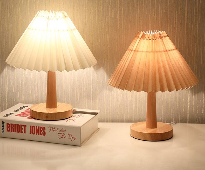 Usb Vintage Pleated Lamp Dimmable Korean Table Light For Bedroom Living Room