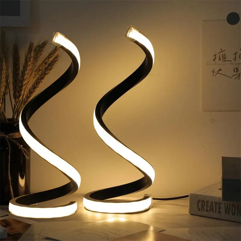 2Pcs Creative Spiral Three-Color Adjustable LED Desk Lamp, USB-Powered