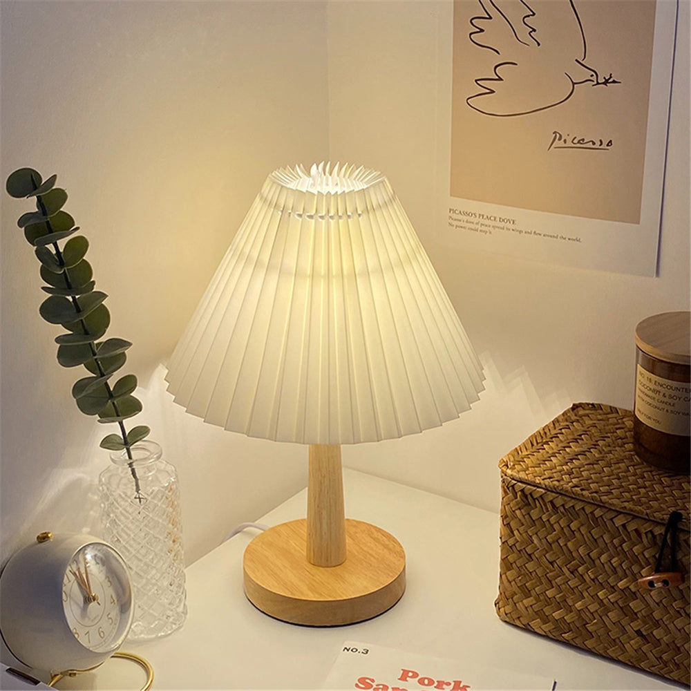 Usb Vintage Pleated Lamp Dimmable Korean Table Light For Bedroom Living Room