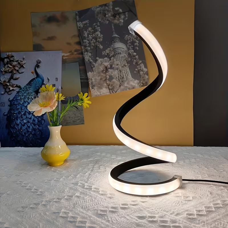 2Pcs Creative Spiral Three-Color Adjustable LED Desk Lamp, USB-Powered