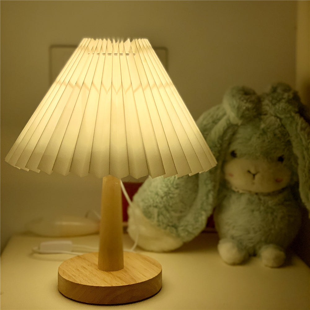 Usb Vintage Pleated Lamp Dimmable Korean Table Light For Bedroom Living Room
